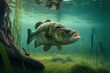 Big predatory fish in habitat underwater looking for prey. Fishing concept, Generative AI
