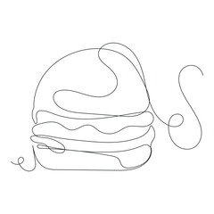 One line continuous drawing of burger. Line simple cheeseburger vector illustration