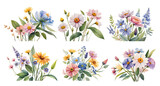 Watercolor wildflowers set. Generative Ai