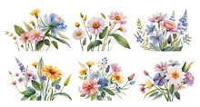 Watercolor Wildflowers Set. Generative Ai