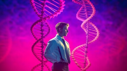 Professional scientist making research over DNA molecule structure. Genetic engineering, GMO and Gene manipulation concept. Generative Ai.