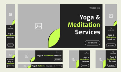 Wall Mural - Set of meditation and yoga services web banner template design for social media posts, fully vector eps 10 editing file format