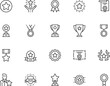 Set of Vector Line Icons Related to Award. Reward, Winner's Medal, Victory Cup, Trophy Prize. Editable Stroke. Pixel Perfect.