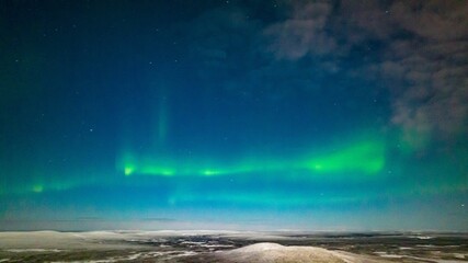 Wall Mural - northern lights, in moon light, winter night in lapland 01
