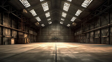 Empty Old Military Hangar Or Warehouse Storage Hall Generative AI