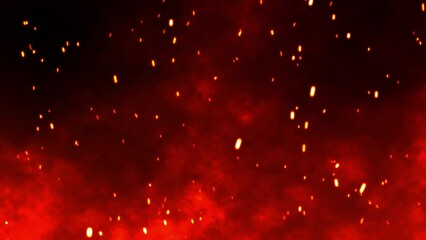 Wall Mural - Burning red hot sparks rise from fire seamless loop ,Fire Particles over background with red smoke