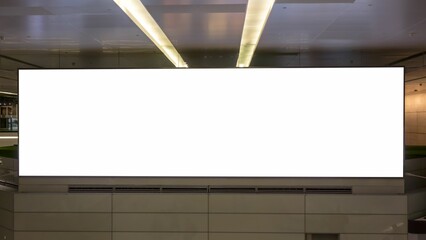 Sticker - Closeup shot of a white horizontal banner in a modern building with a copy space