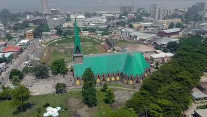 Sticker - Aerial view of Basilique Sainte Anne du Congo Catholic church in Brazzaville, Congo