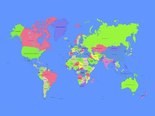 Wall Mural - three-dimensional map of the earth isolated on a blue background with country names