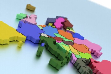 Wall Mural - Three-dimensional map of Europe in bright colors isolated on a blue background