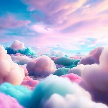 3D Rendering Of Storybook Magic Cotton Candy Clouds Sugar Cotton Pink Clouds Vector Design Background. Glamour Fairytale Backdrop. Plane Sky View With Generative Ai