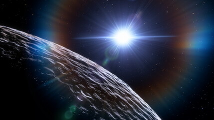Wall Mural - space planet star galaxy in sunlight, space background. 3d render