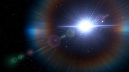 Wall Mural - planet earth dawn sunset from space. silhouette planet earth in rays of sun against background of sp