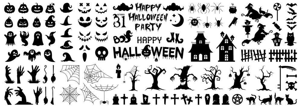 Wall Mural -  - Collection of halloween silhouettes icon and character.