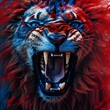 head of lion red and blue