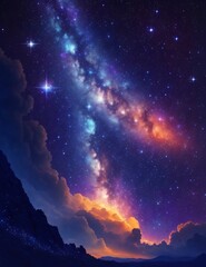 beautiful fantasy sky with infinite amount of stars, clouds and nebula in a dreamlike setting. 4k Wallpaper, digital art