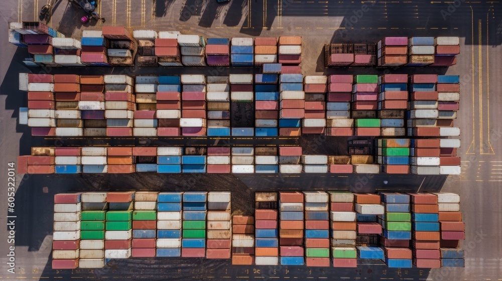 Container yard showcases rows of stacked shipping containers ...