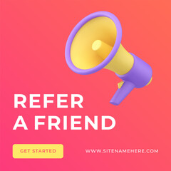 Wall Mural - Referral friend marketing campaign public announce megaphone social media post 3d icon vector