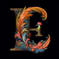 Sticker - The letter F in a mythical way on black background,Generative AI