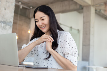 Canvas Print - woman work using computer hand typing laptop keyboard contact us.student study learning education online.adult professional people chatting search at office.concept for technology device business