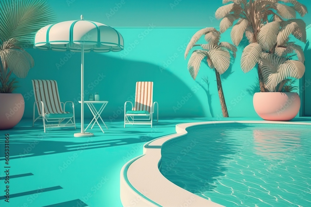 Pastel Shell Pool Swimming pool in pastel color, concept of Fluid motion, created with ...