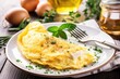 plate of perfectly cooked omelette with fresh herbs and cheese, created with generative ai