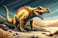 Dinosaur Tyrannosaurus In The Desert Vector Illustration Of A Dinosaur (Ai Generated)