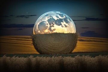 Wall Mural - close-up of moon, shining over tranquil harvest moon night, created with generative ai