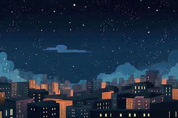 Wall Mural - cityscape with starry night sky, featuring visible constellation and moon, created with generative a