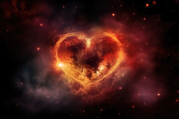 Wall Mural - heart, surrounded by nebula of fiery red and orange hues, with stars shining through, created with g