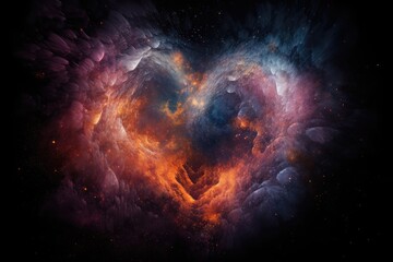 Wall Mural - heart, surrounded by swirls of bright nebulosity and bursts of stars, created with generative ai