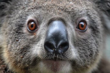 Poster - close-up of koala's face, with its eyes and nose visible, created with generative ai