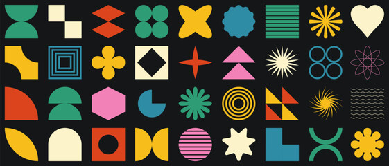 vector set of brutalist geometric shapes. naive playful shapes.abstract minimalist figures, stars, f