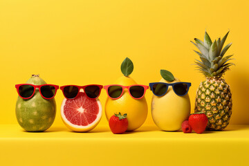 Wall Mural - Fresh tropical fruit wearing summer sunglasses. Generative ai