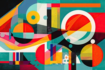 Wall Mural - abstract geometric art with bold lines, shapes, and colors, created with generative ai