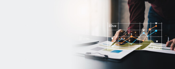 business finance technology and investment concept. Stock Market Investments Funds and Digital Assets. businessman analysing forex trading graph financial data.
