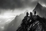 Fototapeta  - hikers landscape with fog and clouds - generative AI