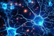 Blue Nerve Cell Banner: Brain's Neuron System with Synapses. AI