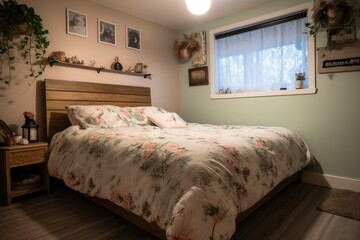 Wall Mural - cozy bedroom, with plush bed and warm blankets, for comfortable night's sleep, created with generative ai