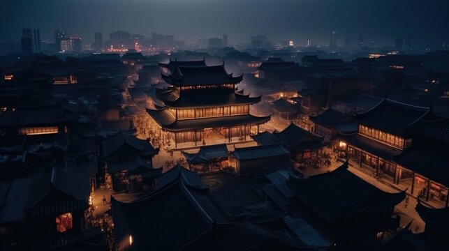Ancient Chinese historical buildings and bustling street night markets