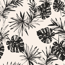 Grunge Tropical Leaves, Dots Seamless Pattern.