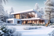 Modern house under the snow - IA générative