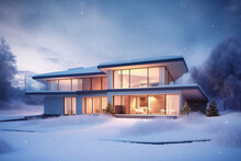 Modern house under the snow - IA générative