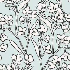 Poster - Cute natural background with wild meadow flowers in silhouette, outline.