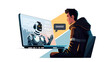 AI Chatbot, Human using and chatting artificial intelligence chatbot by computer laptop. AI chatbot conversation assistant concept, Flat graphic vector illustration.