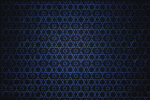 Pattern Composed Of Blue Stars Of David On A Deep Blue Eco Leather Background, Israel, Jewish Symbols, Ornament, Print