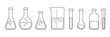 Laboratory glass equipment, test tubes and flask. Lab glassware for medical or science study vector set.