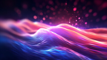 Wall Mural - abstract futuristic background with pink blue glowing neon moving high speed wave lines and bokeh li
