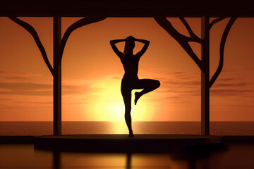 Wall Mural - silhouette of a woman doing yoga