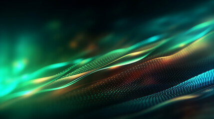 Wall Mural - abstract futuristic background with green blue glowing neon moving high speed wave lines and bokeh l